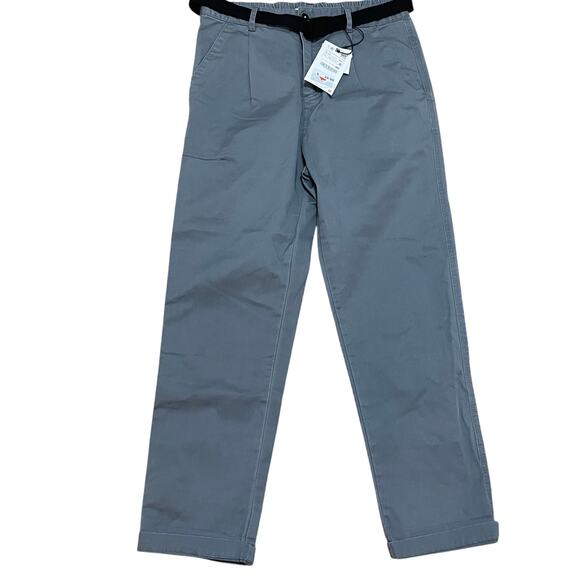 Zara Kids Size 13/14 Gray Belted Cotton Stretch Classic Chino Pants‎ Pockets NWT - Picture 1 of 6